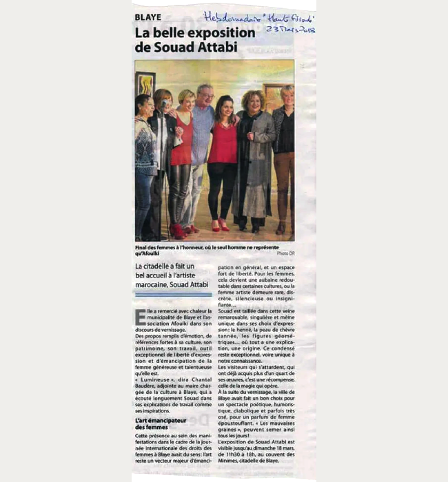 Vernissage de l'exposition de Souad Attabi à la Citadelle de Blaye